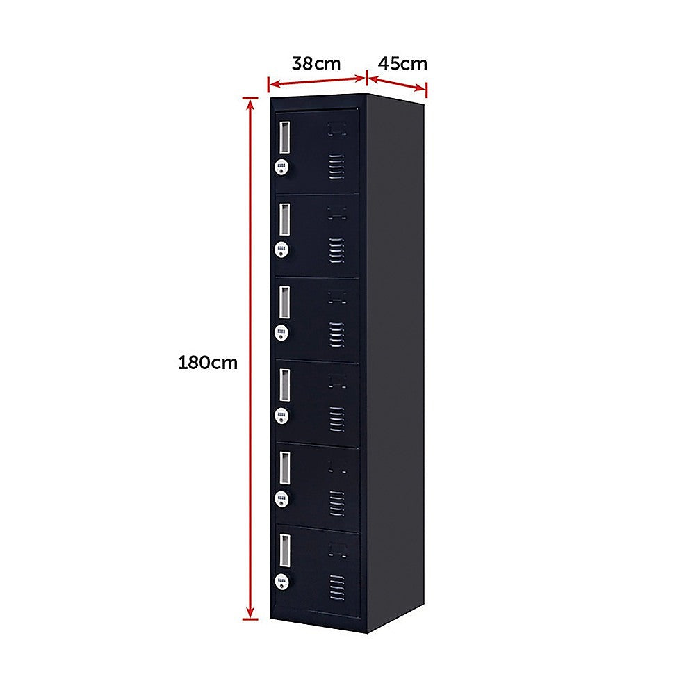 6-door locker size diagram, black locker dimensions shown: 180 x 38 x 45 cm