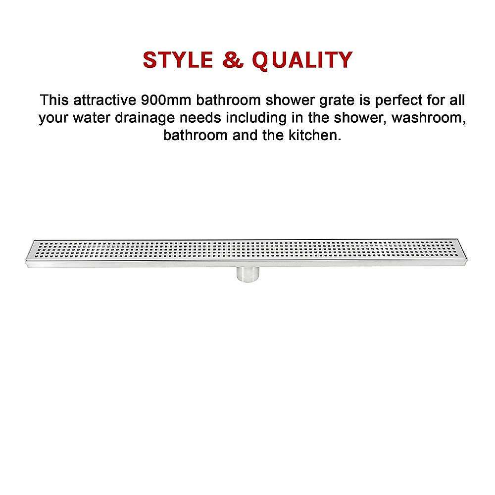 900mm Bathroom Shower Stainless Steel Grate Drain w/Centre outlet Floor Waste Square Pattern