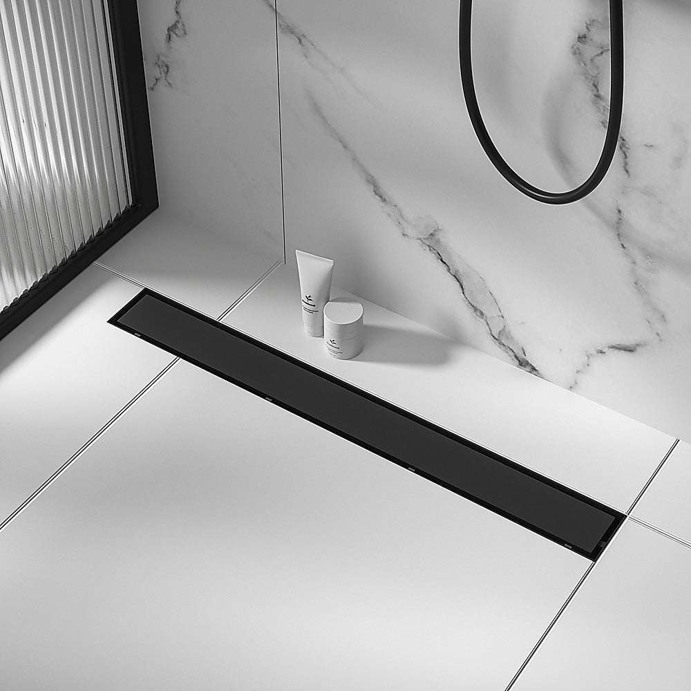 900mm Tile Insert Bathroom Shower Black Grate Drain w/Centre outlet Floor Waste