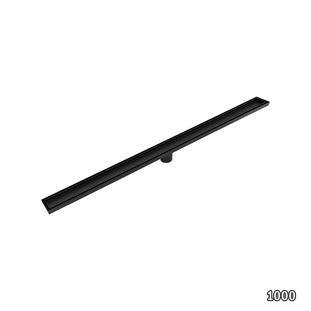 Black 1000mm shower drain grate with center outlet