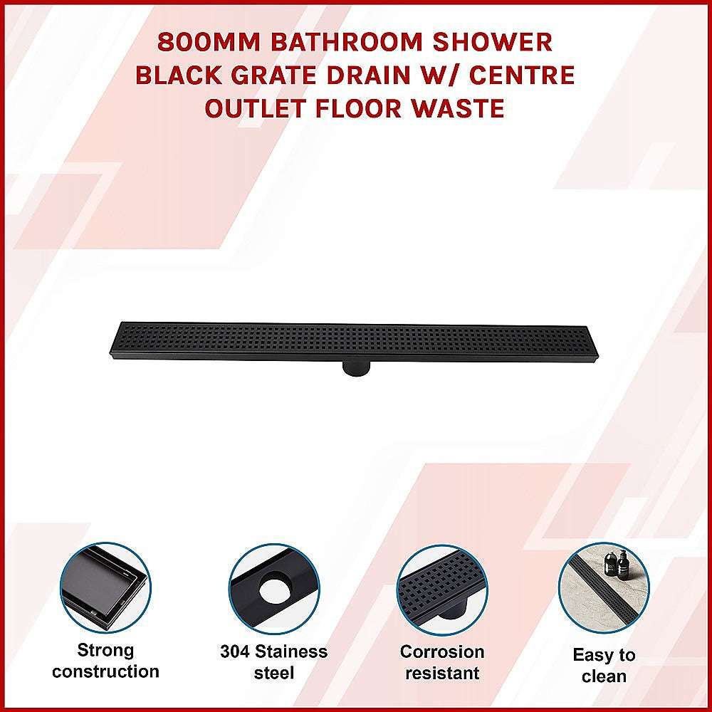 800mm Bathroom Shower Black Grate Drain
