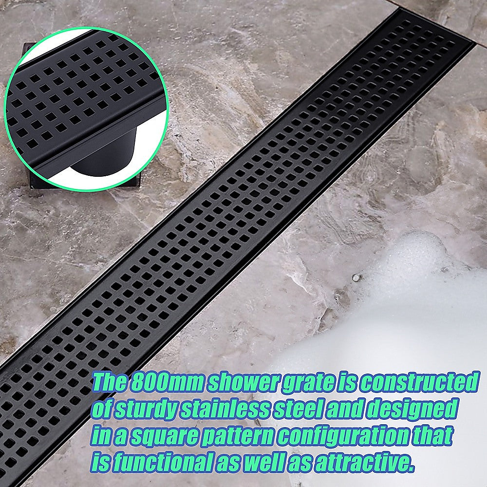 800mm Bathroom Shower Black Grate Drain