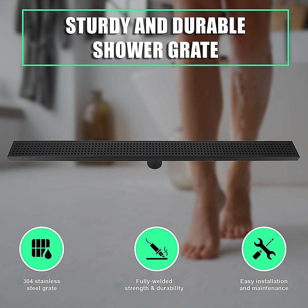800mm Bathroom Shower Black Grate Drain