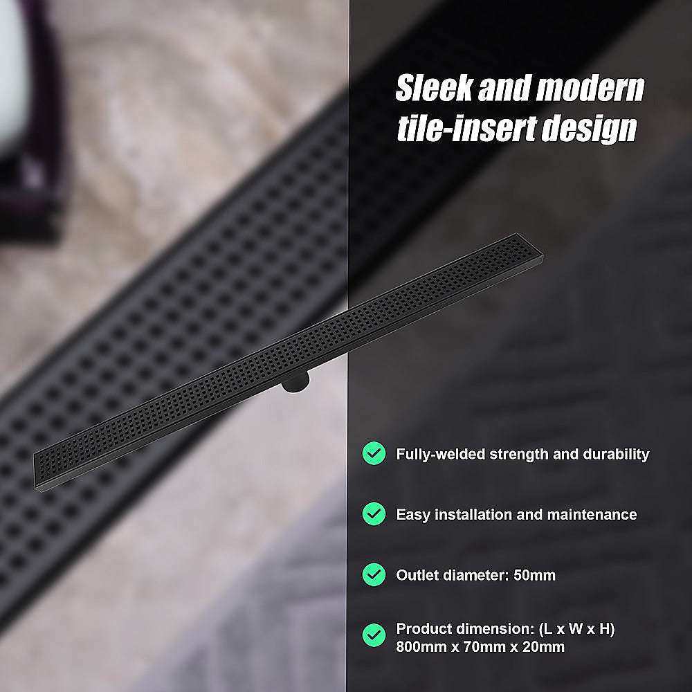 800mm Bathroom Shower Black Grate Drain