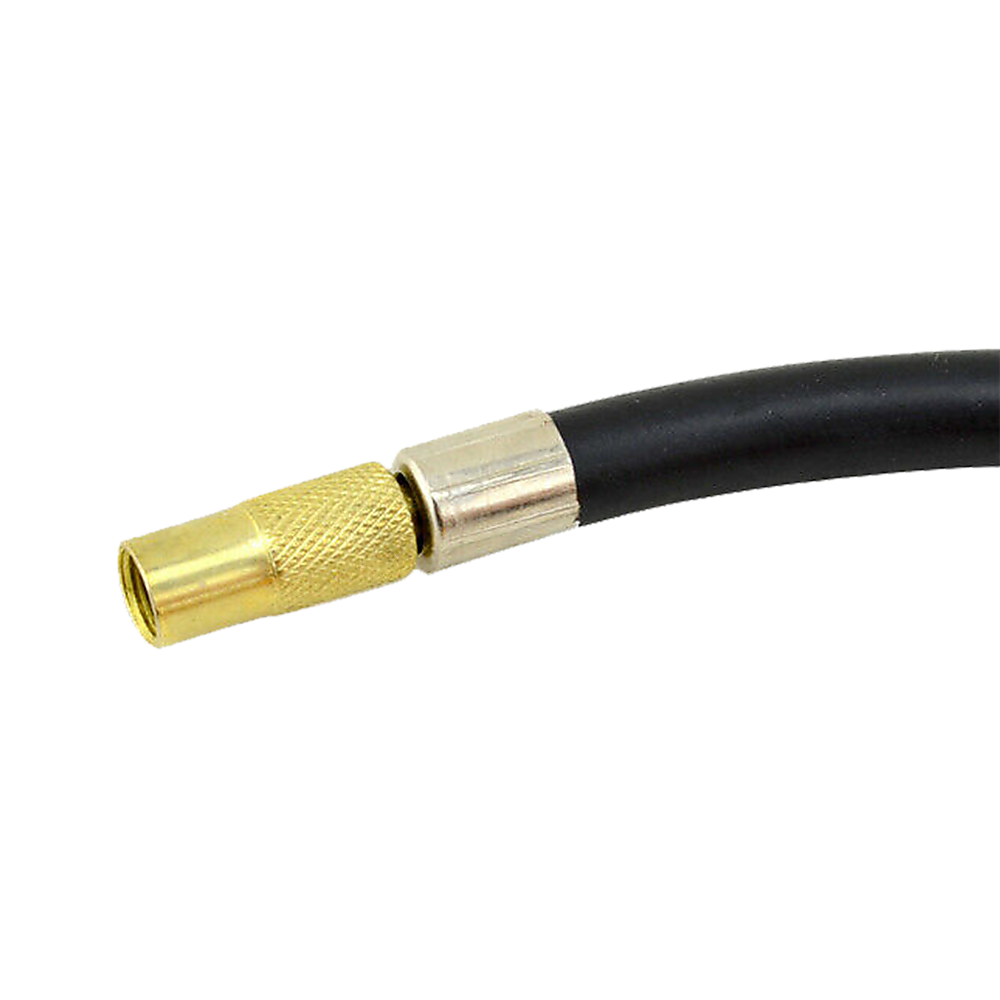 Air compressor hose connector with brass and black fittings