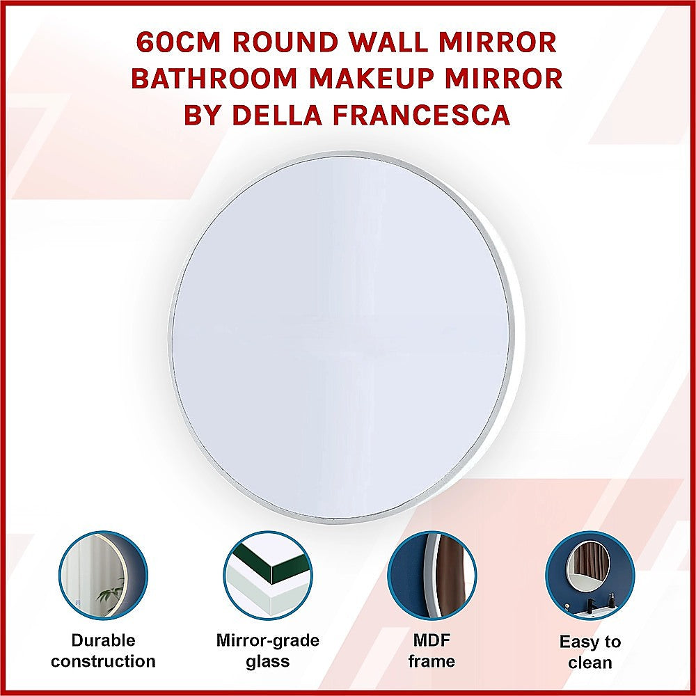 Round wall makeup mirror with white frame and reflective glass