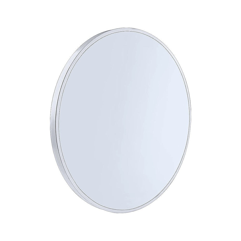 Oval wall mirror with slim white frame and clear reflective glass
