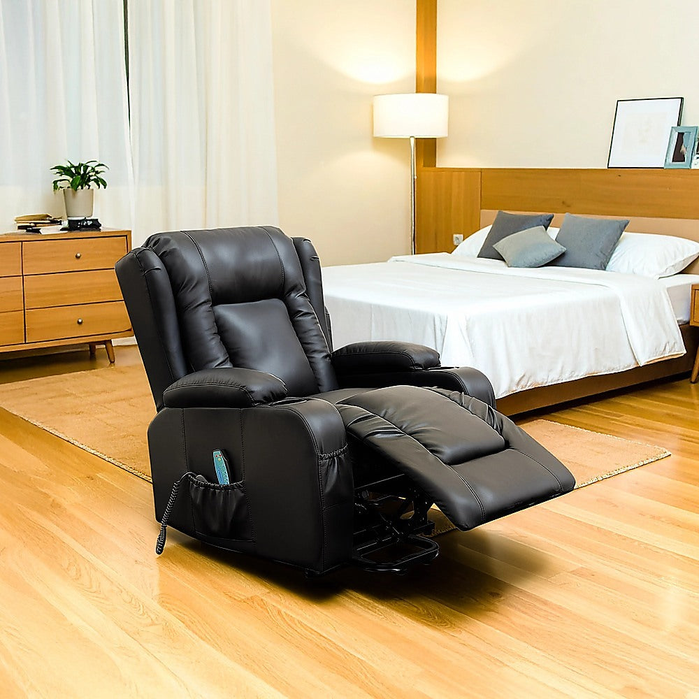 Recliner Chair  Electric Massage Lift Chair with Heat Function PU Leather Lounge Sofa Black