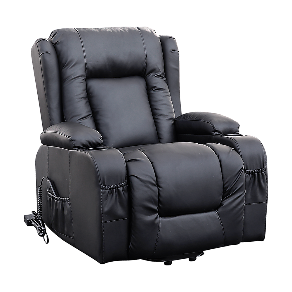 Recliner Chair  Electric Massage Lift Chair with Heat Function PU Leather Lounge Sofa Black