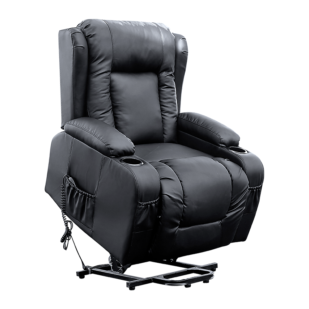 Recliner Chair  Electric Massage Lift Chair with Heat Function PU Leather Lounge Sofa Black