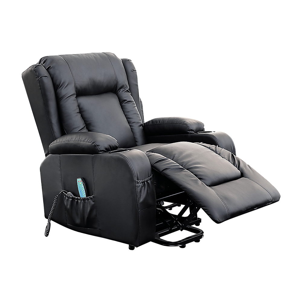 Recliner Chair  Electric Massage Lift Chair with Heat Function PU Leather Lounge Sofa Black