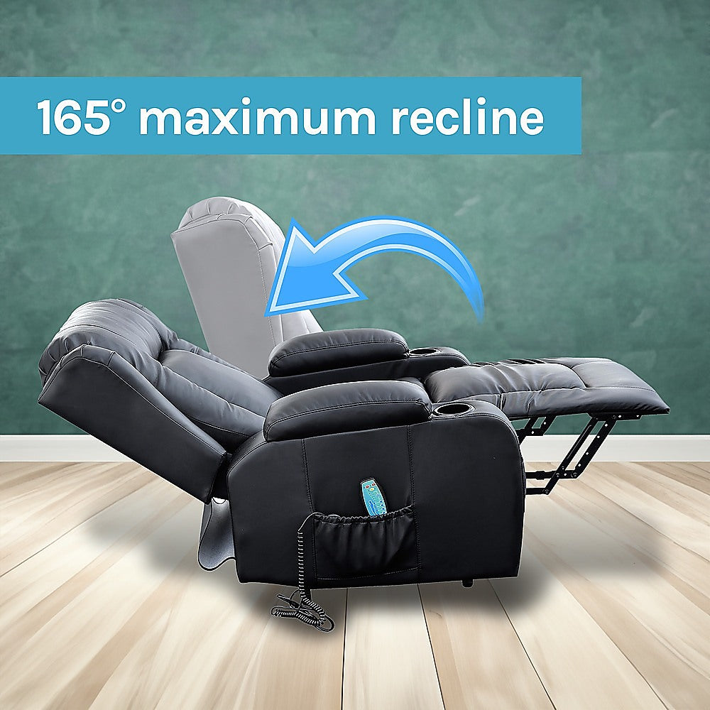 Recliner Chair  Electric Massage Lift Chair with Heat Function PU Leather Lounge Sofa Black