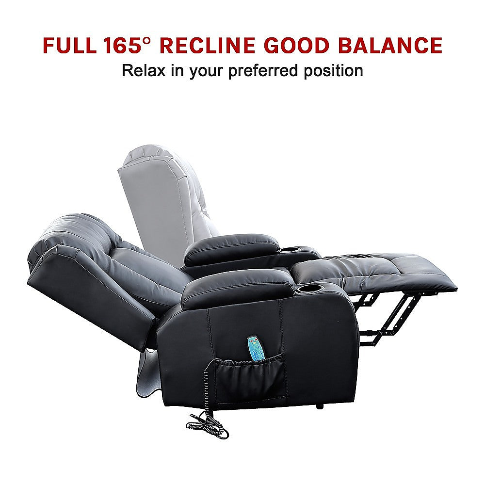 Recliner Chair  Electric Massage Lift Chair with Heat Function PU Leather Lounge Sofa Black