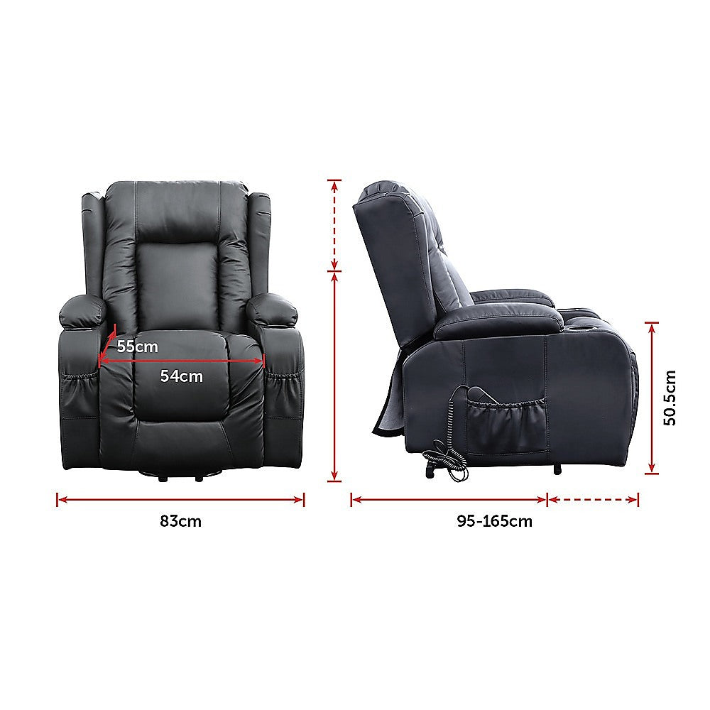 Recliner Chair  Electric Massage Lift Chair with Heat Function PU Leather Lounge Sofa Black