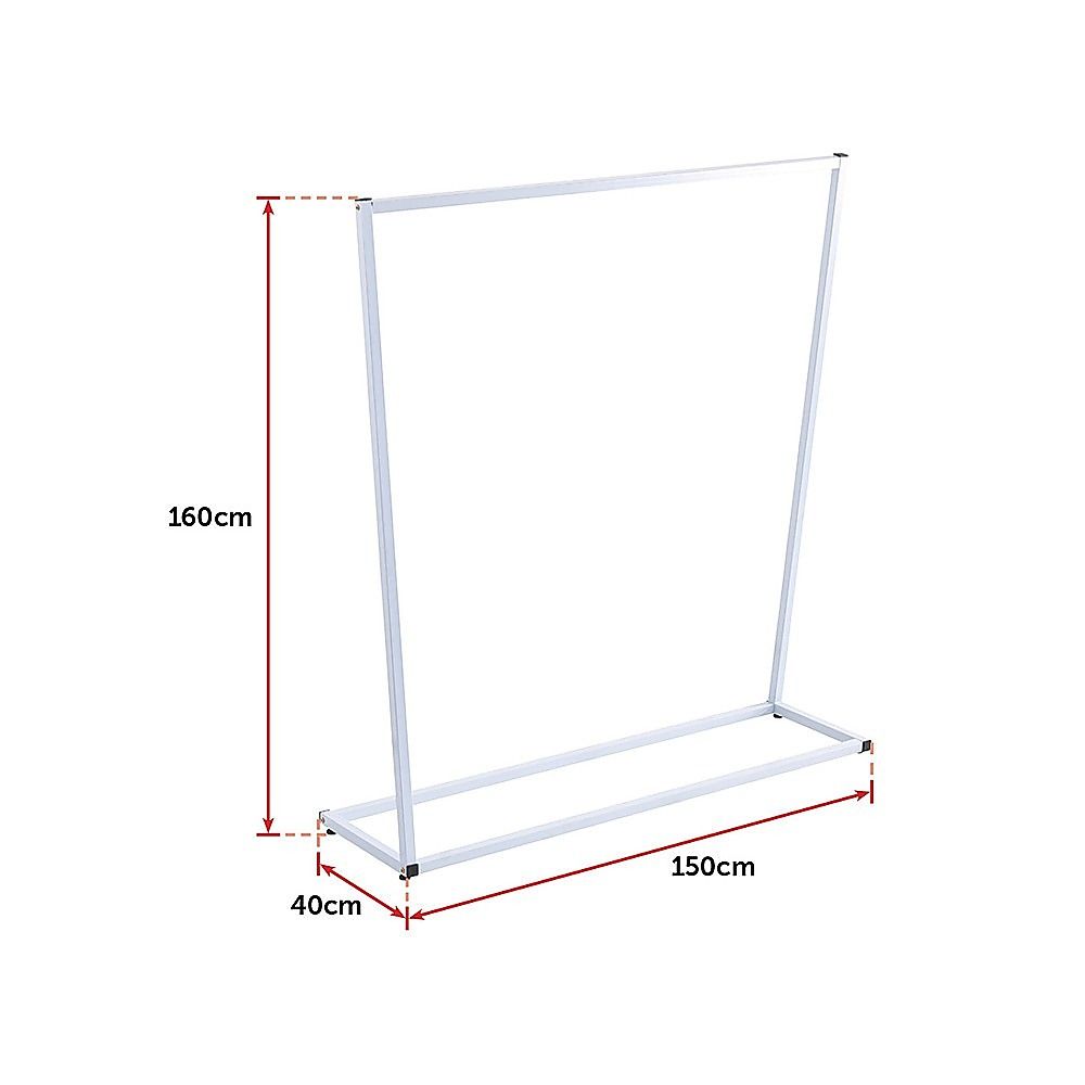 White garment rack size diagram, 160 cm height and 150 cm width
