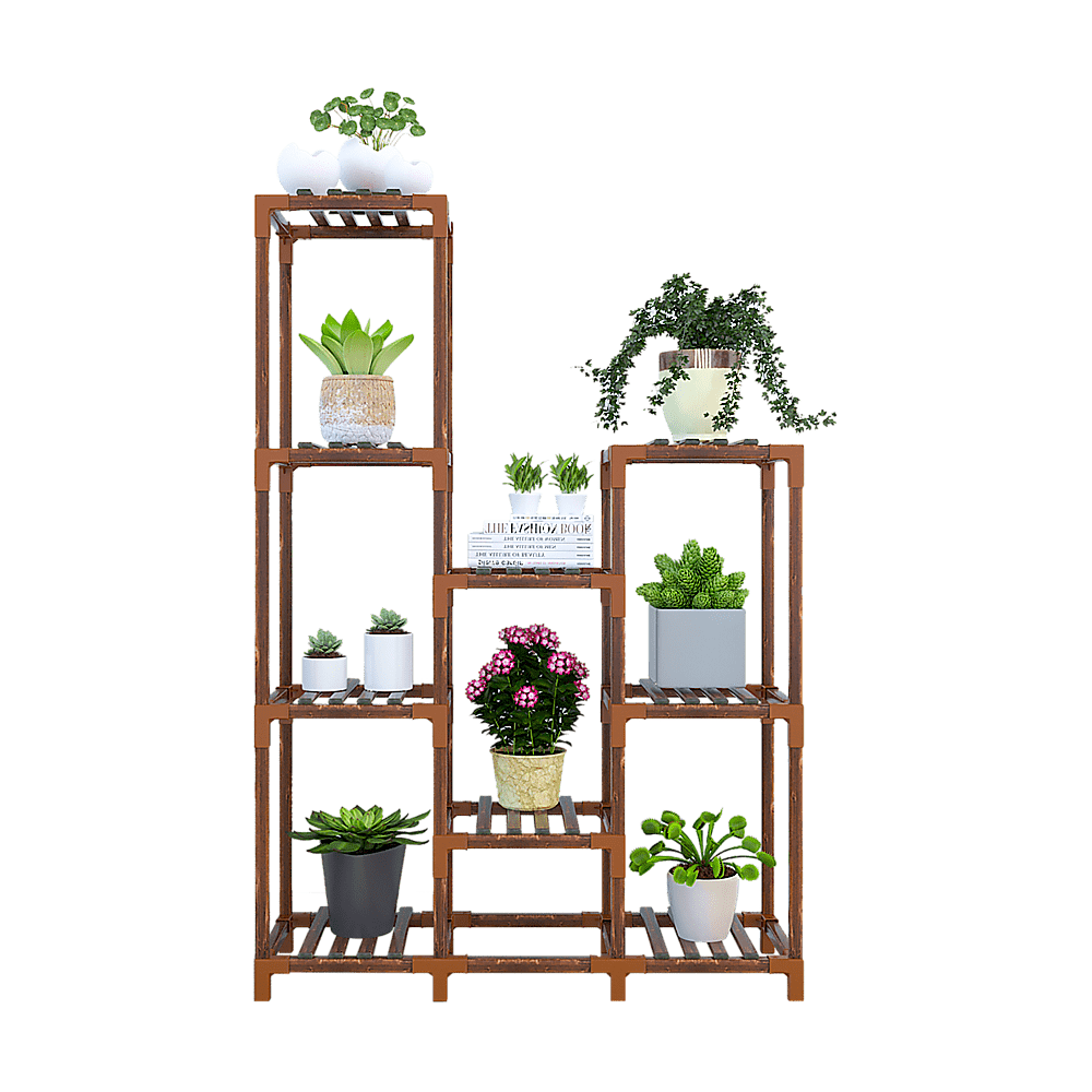 Indoor Outdoor Garden Plant Stand Planter Flower Pot Shelf Wooden Shelving - 9 Shelves