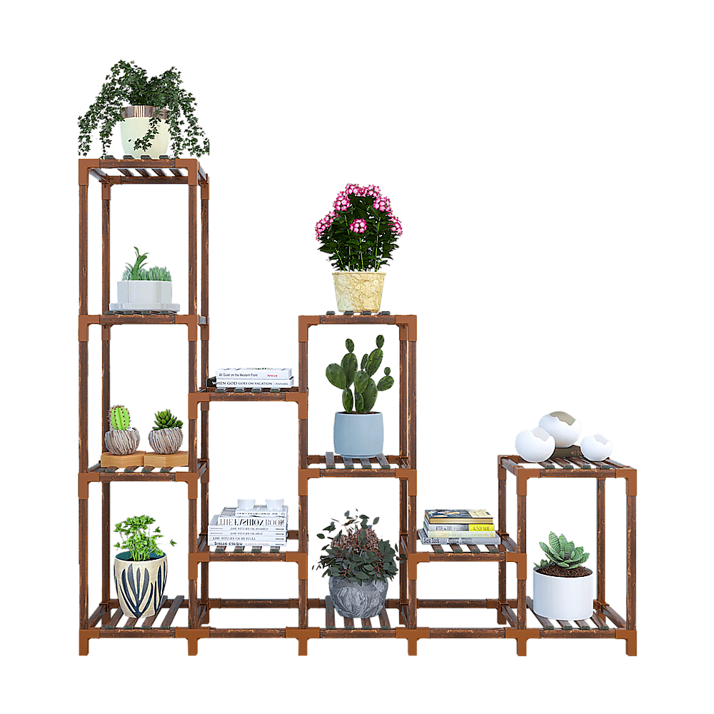 Indoor Outdoor Garden Plant Stand Planter Flower Pot Shelf Wooden Shelving - 12 Shelves