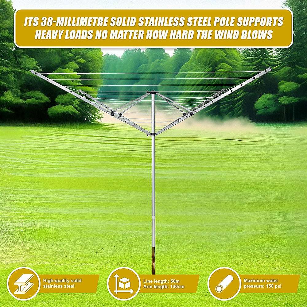 4 Arm Rotary Airer Outdoor Washing Line Clothes Dryer 50m Length