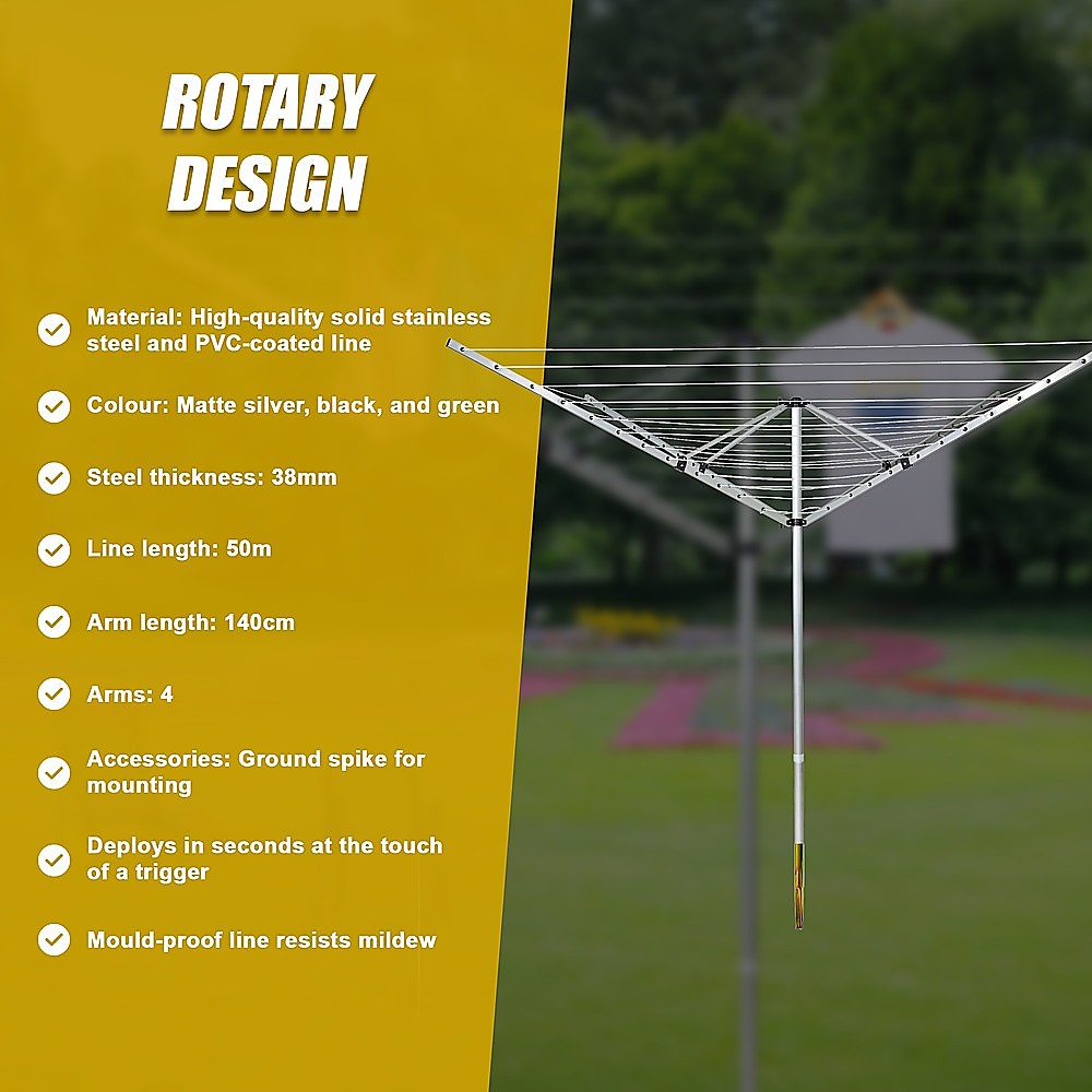 4 Arm Rotary Airer Outdoor Washing Line Clothes Dryer 50m Length