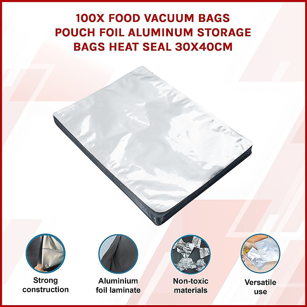Silver heat-seal food storage pouch with Mylar foil laminate, flat folded.