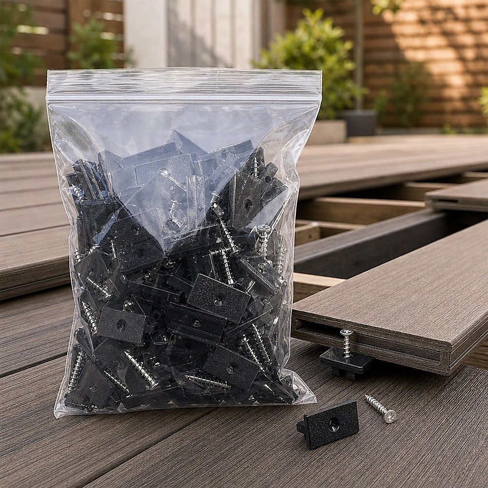 100 Composite Decking Hidden Fixing Fasteners Plastic T Clips & Screws Bedworld