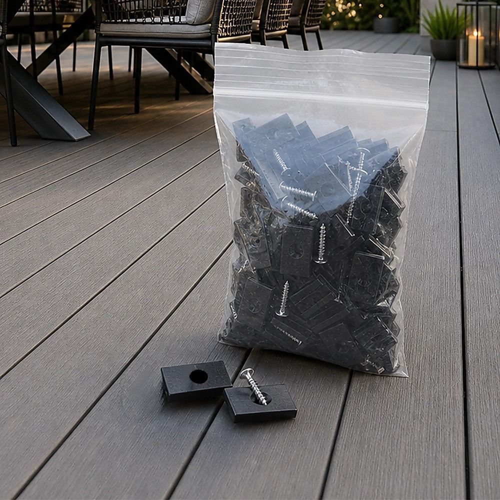 100 Composite Decking Hidden Fixing Fasteners Plastic T Clips & Screws Bedworld