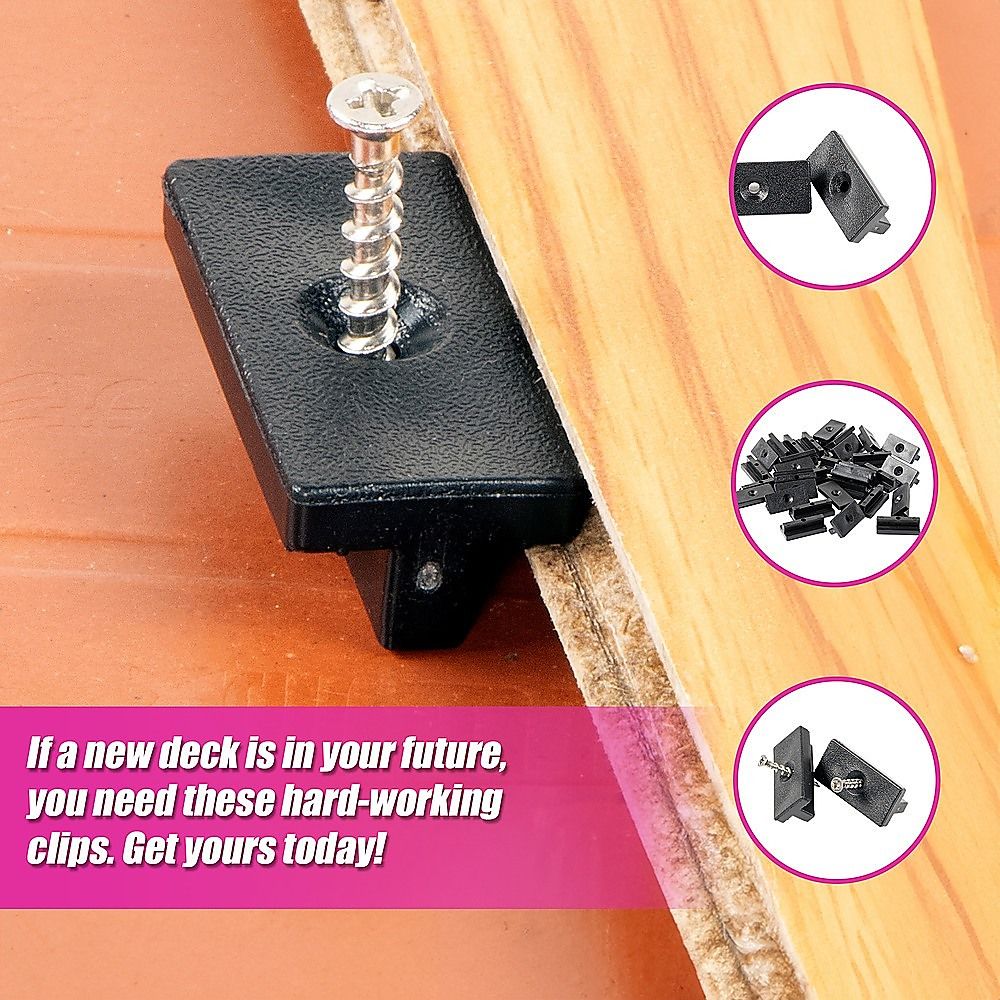 100 Composite Decking Hidden Fixing Fasteners Plastic T Clips & Screws Bedworld