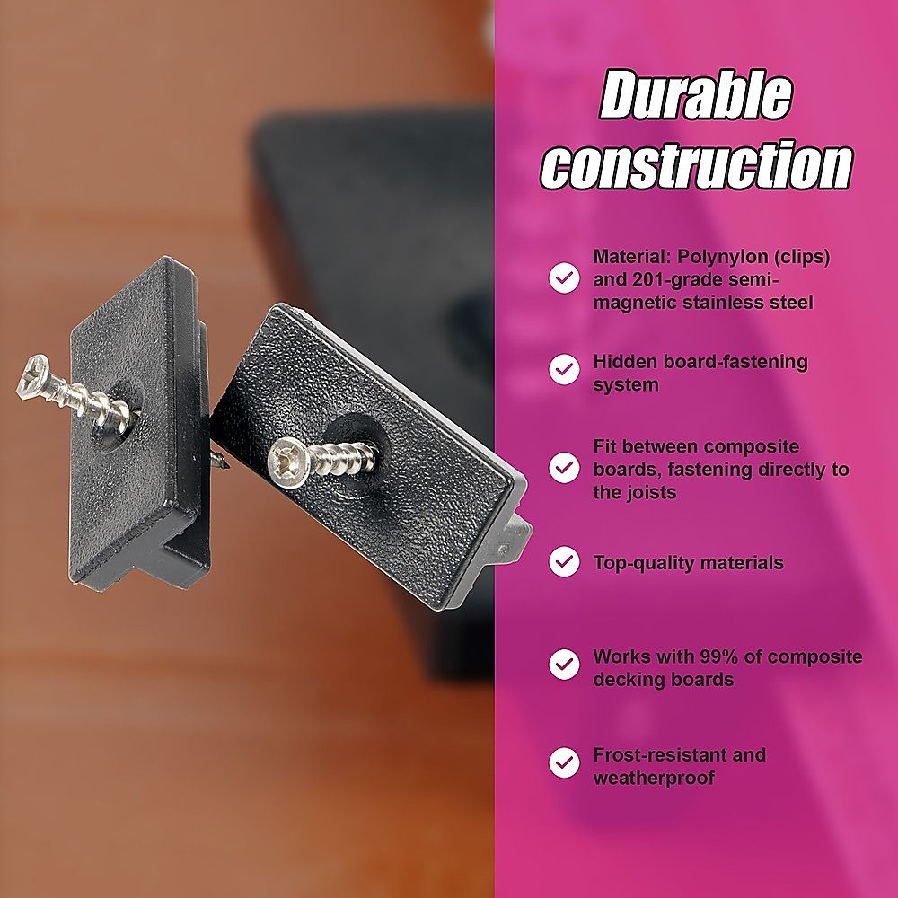 100 Composite Decking Hidden Fixing Fasteners Plastic T Clips & Screws Bedworld
