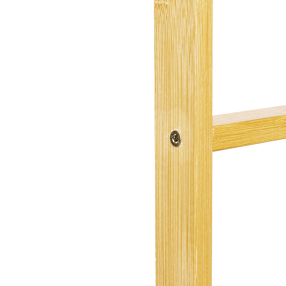Wooden coat rack joint detail with metal screw and bamboo grain