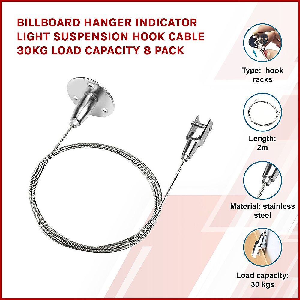 Stainless steel billboard light suspension hook cable set with braided wire