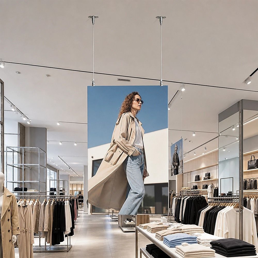 Stainless steel suspension hook cable hanging from ceiling, for indicator light systems