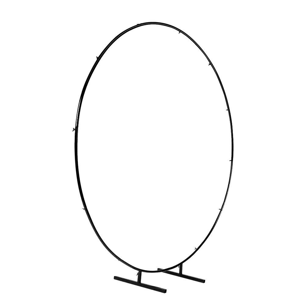Black round metal hoop backdrop stand with two legs