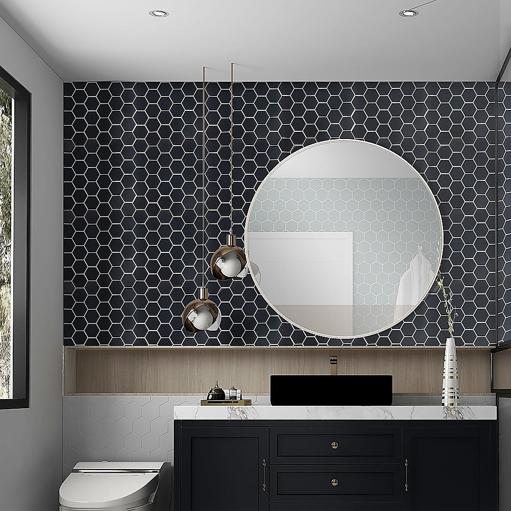 Stick Wall Tile Hexagonal Mosaic Black 10 Sheets