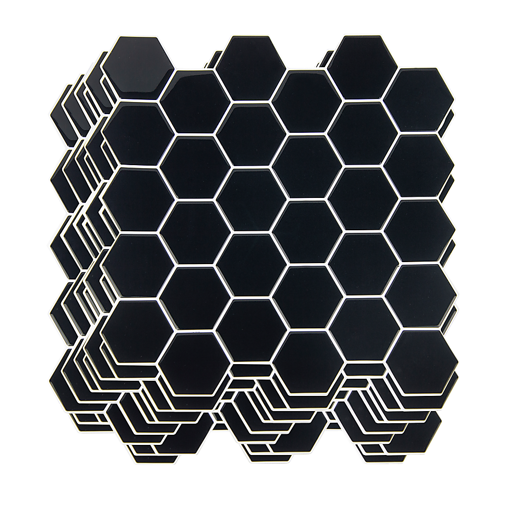 Stick Wall Tile Hexagonal Mosaic Black 10 Sheets
