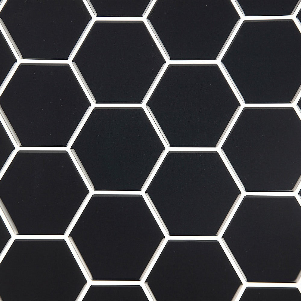 Stick Wall Tile Hexagonal Mosaic Black 10 Sheets