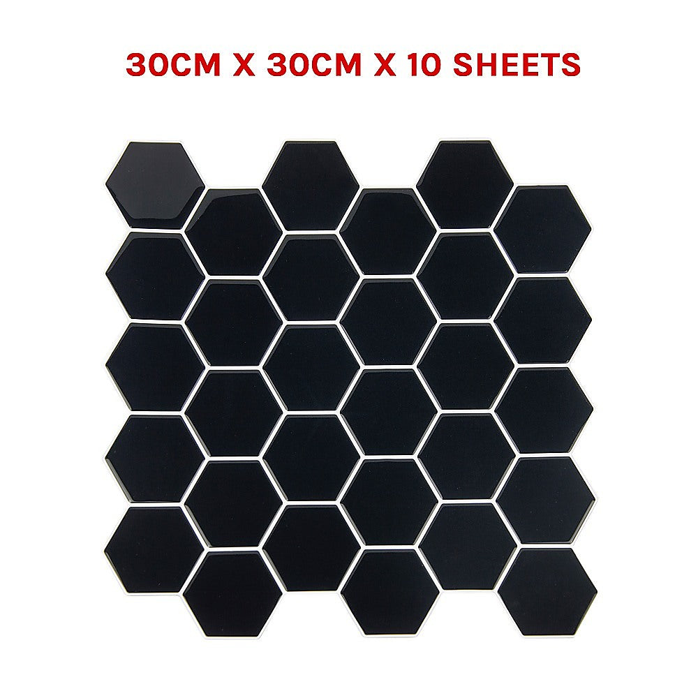 Stick Wall Tile Hexagonal Mosaic Black 10 Sheets