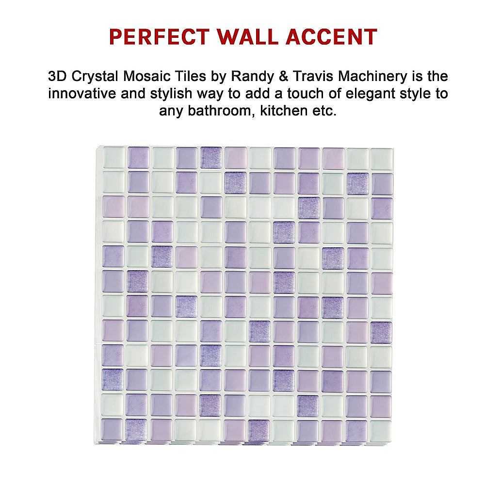 3D crystal mosaic wall tile sheet, square grid with purple and white glass-like blocks