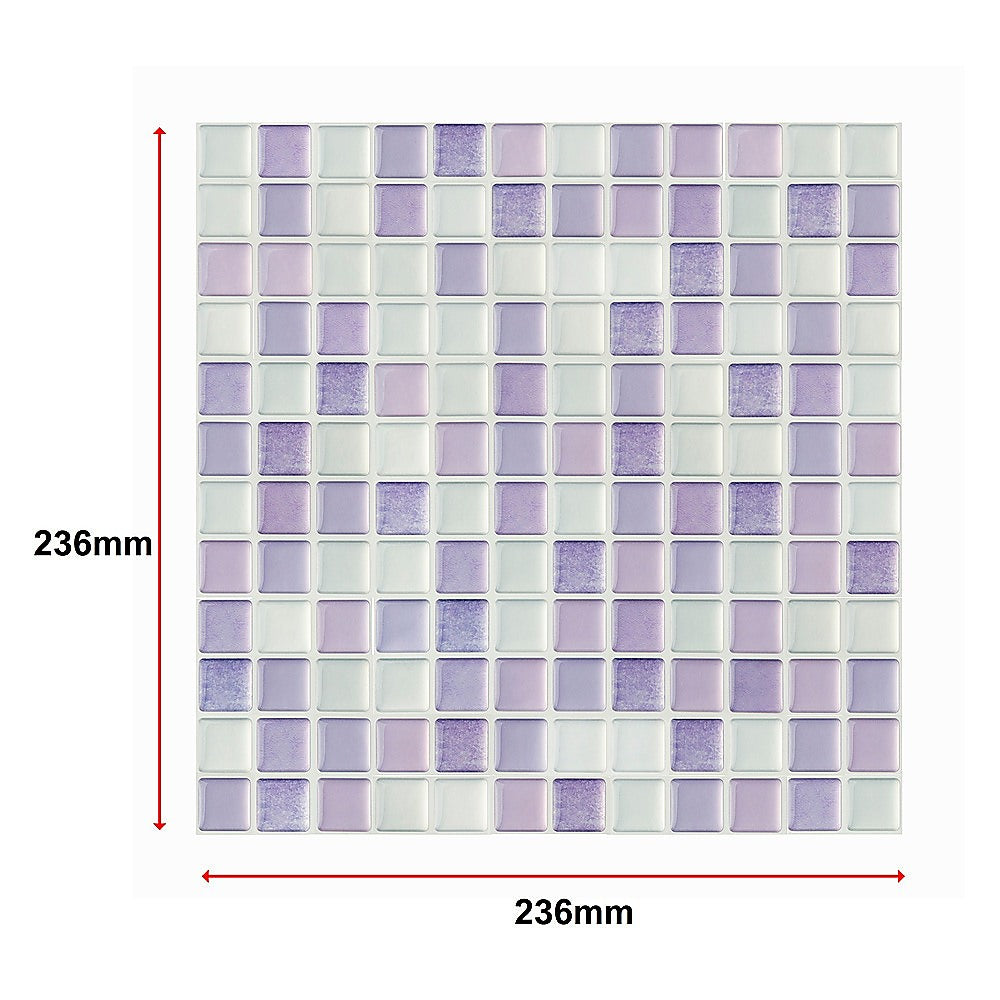 3D crystal mosaic wall tile sheet, 236mm x 236mm, purple and white square tiles
