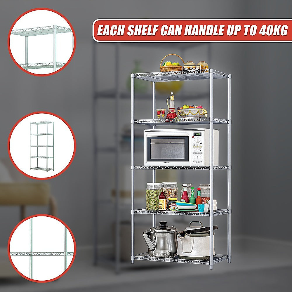 5 Tier Silver Metal Storage Rack Shelving Wire Shelf