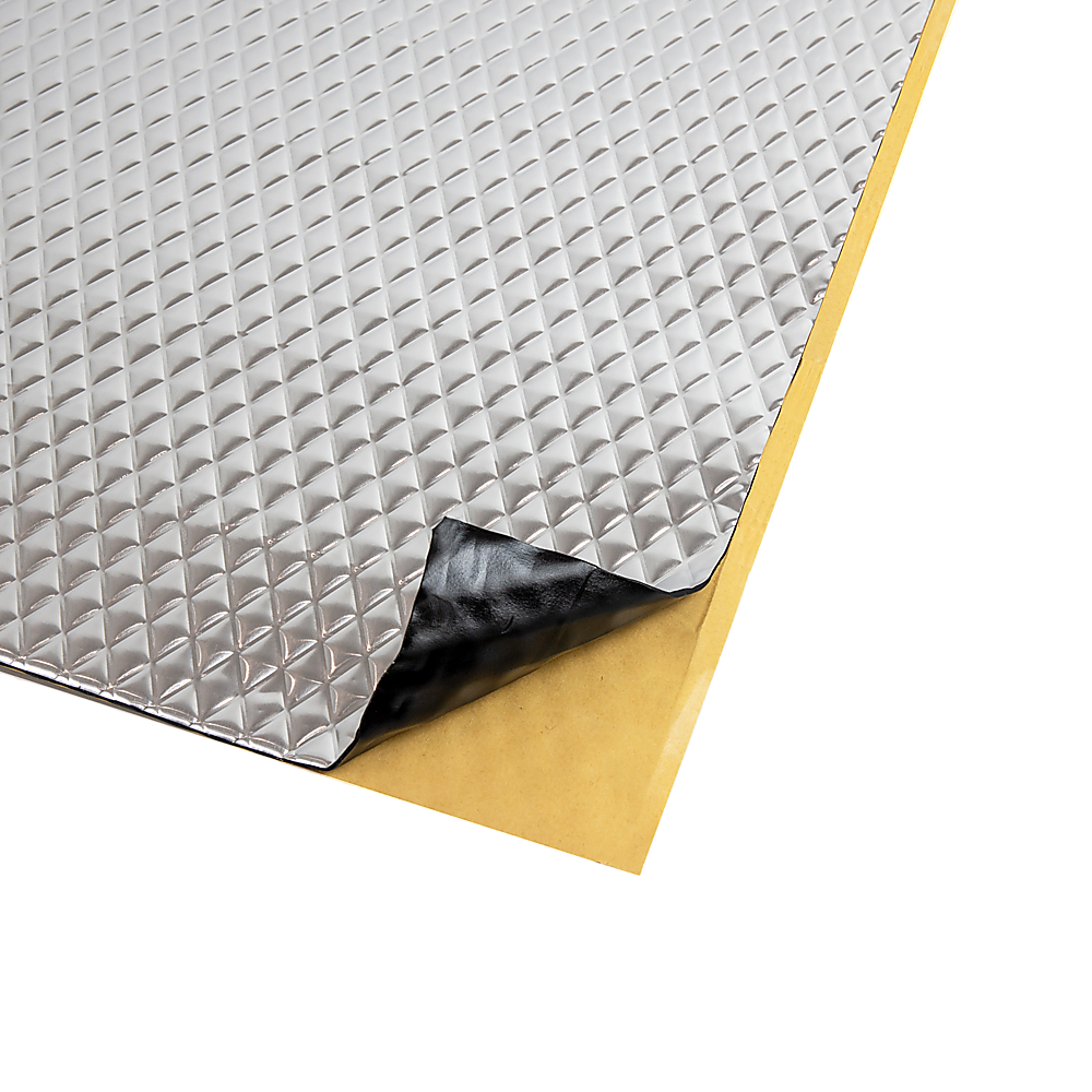 Silver diamond-pattern insulation mat with black protective film and yellow backing