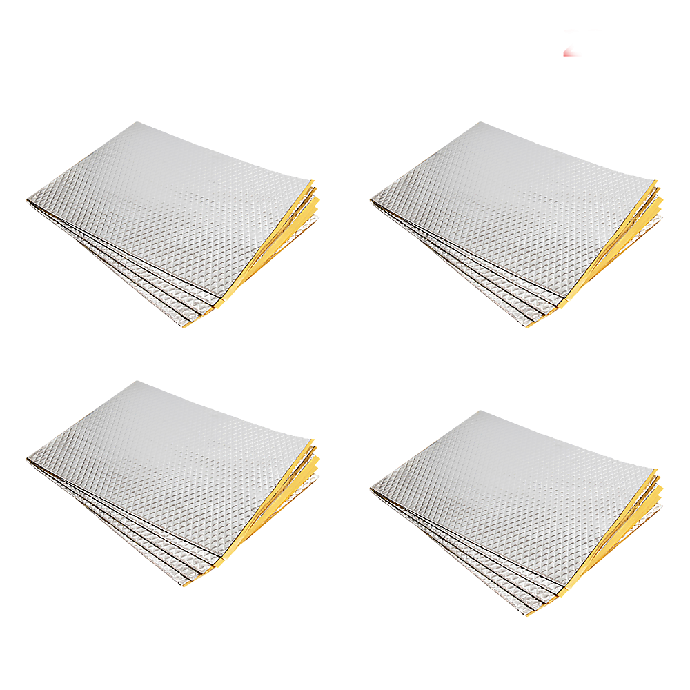 Four car insulation mats, silver diamond-pattern foil with yellow adhesive edge