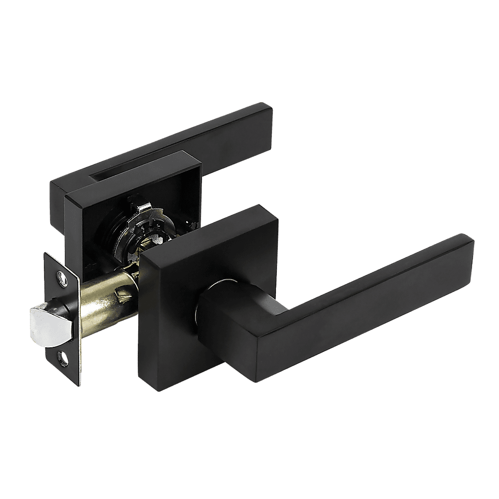 Door Handle Set Lever Passage Function Square Black