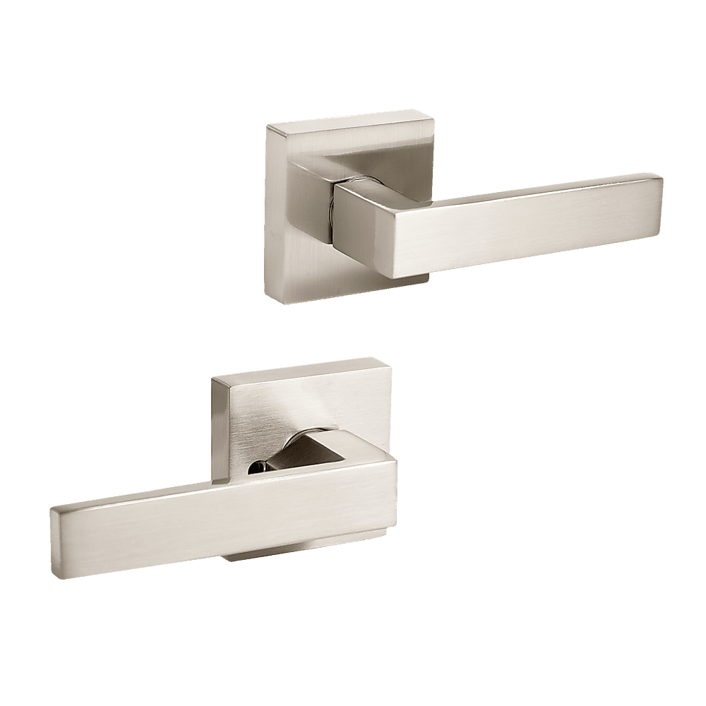 Door Handle Set Lever Passage Function Square Satin Nickel