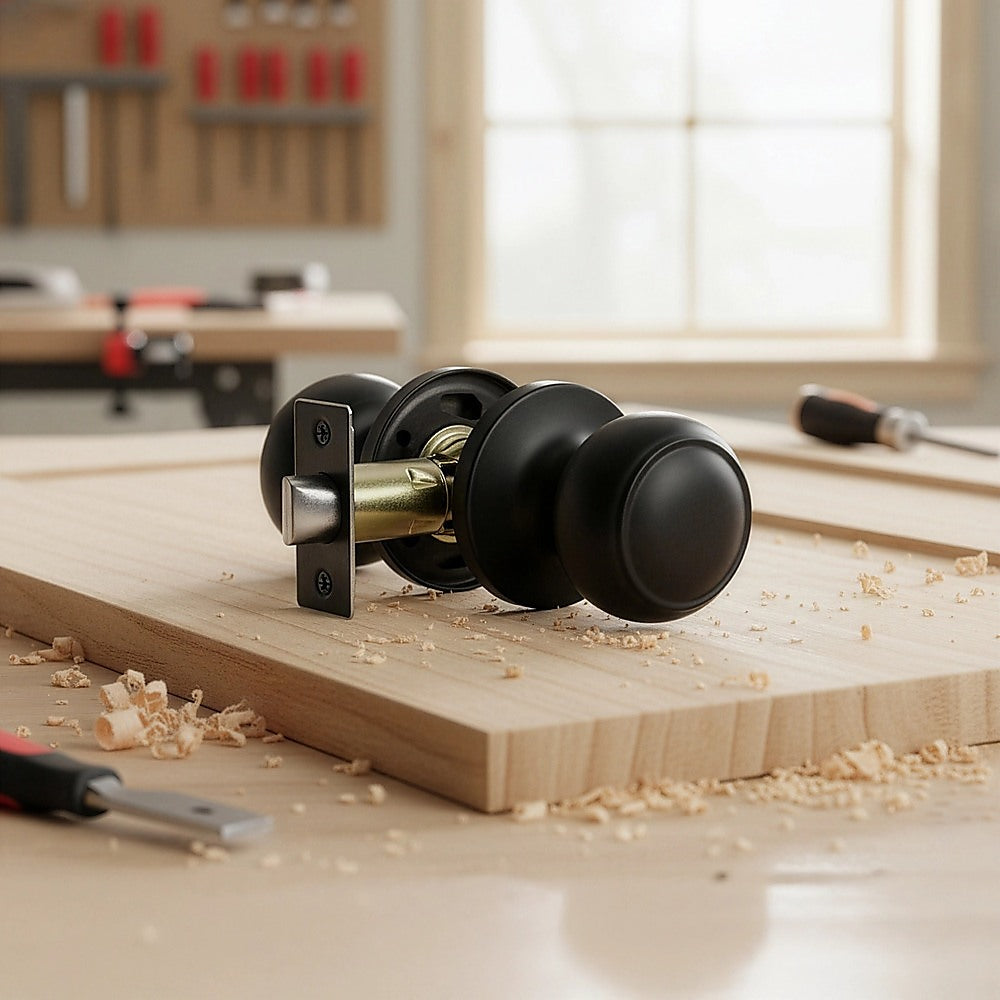 Door Handle Set Passage Function Round Black