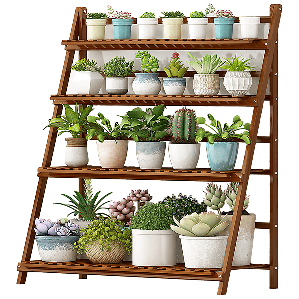 Plant Stand Outdoor Indoor Garden Wood Bamboo Shelf Folding 100CM Length