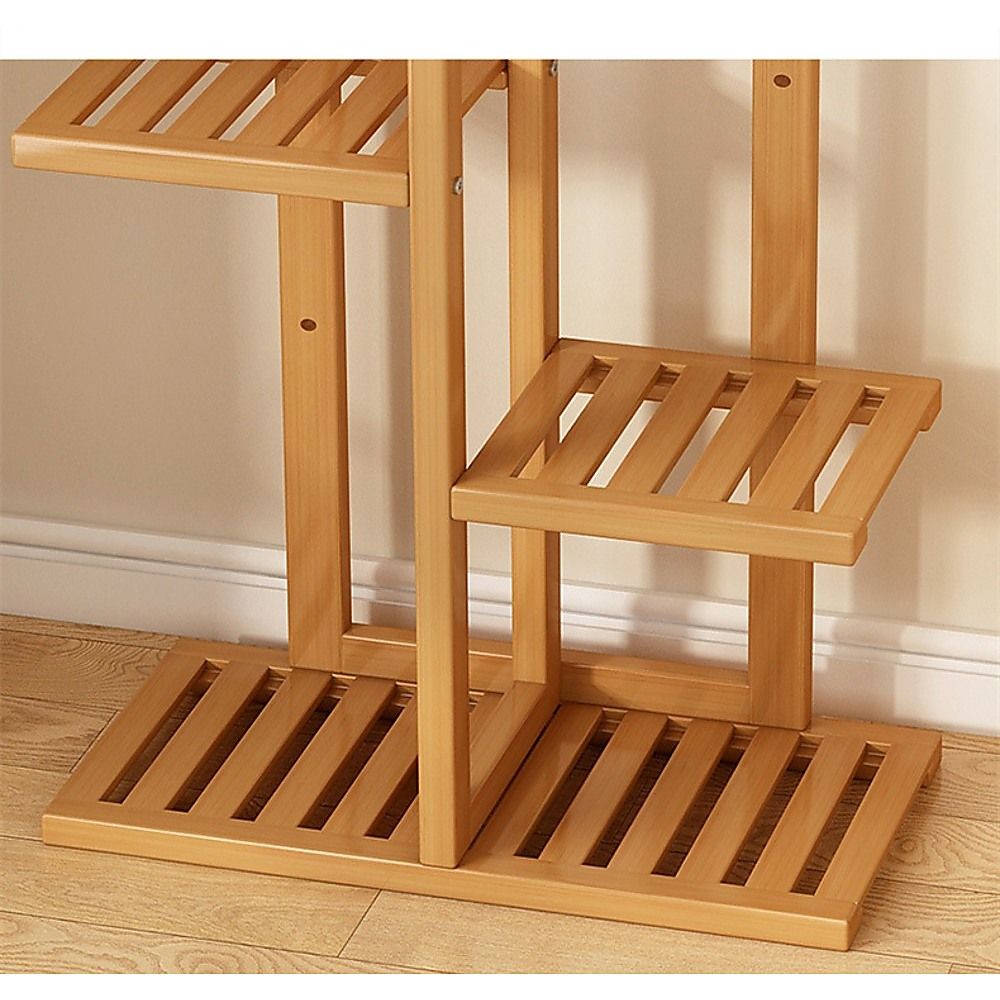 Bamboo plant stand base and slatted shelves with sturdy support legs
