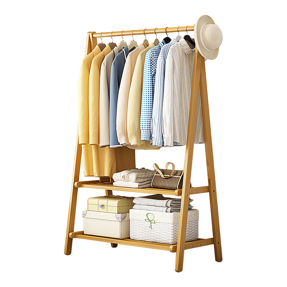 Portable Clothes Rack Coat Garment Stand Bamboo Rail Hanger Airer Closet