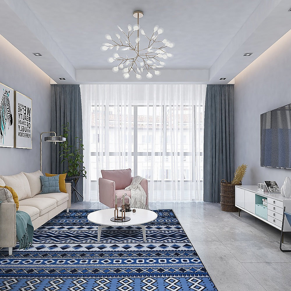 200x300cm Large Floor Blue Ethnic Rug  Modern Area Carpet for Bedroom & Lounge