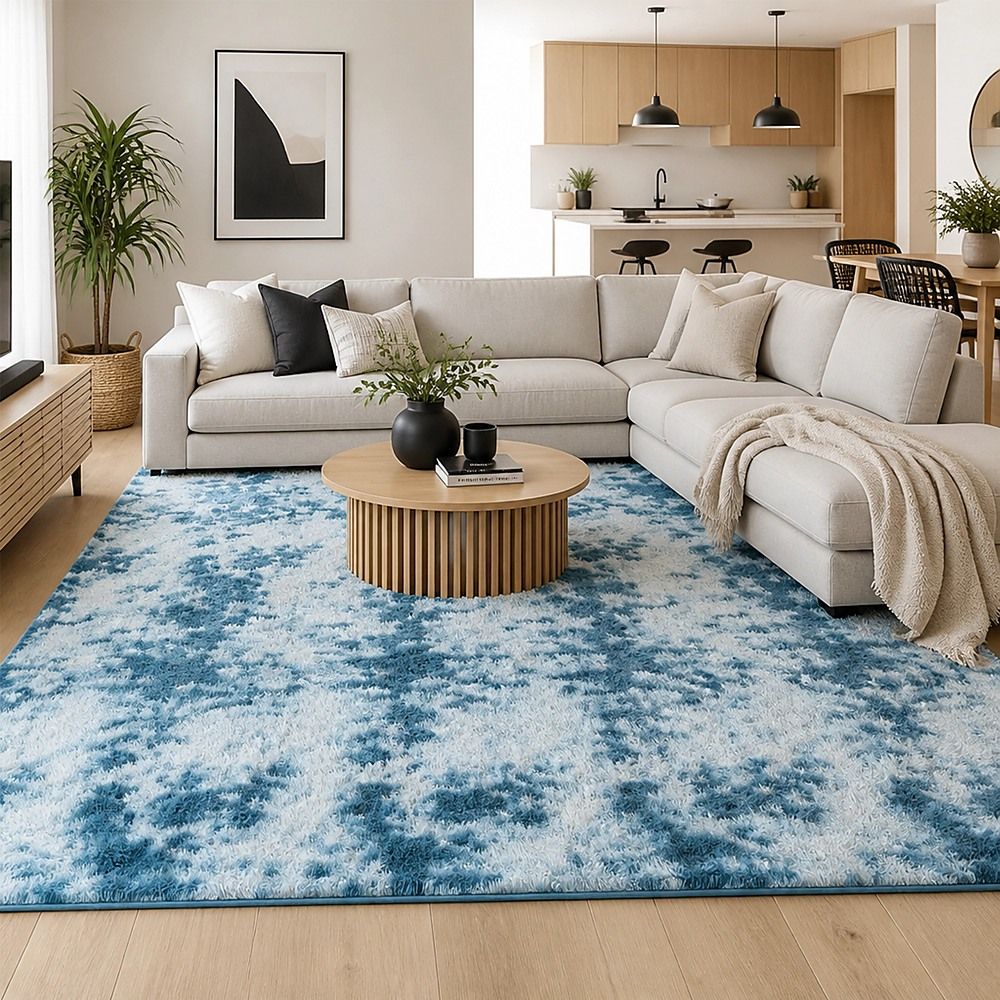Large Floor Rug – 200x300cm Blue Rug (Fluffy Style) Bedworld
