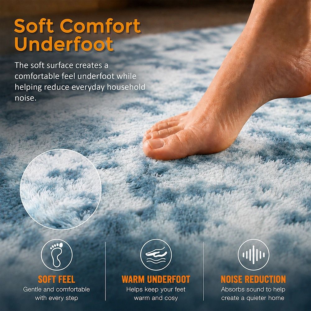 Large Floor Rug – 200x300cm Blue Rug (Fluffy Style) Bedworld